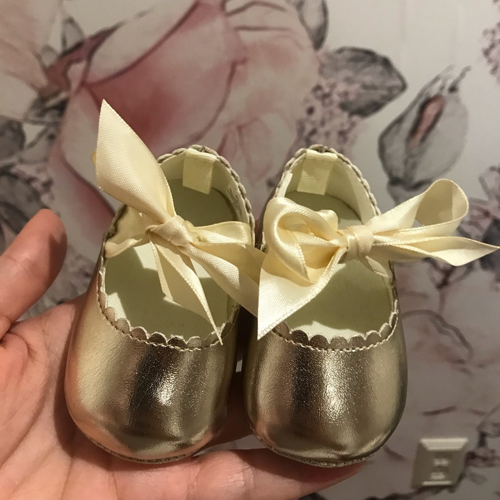 Gold Satin Bow Dress Shoes